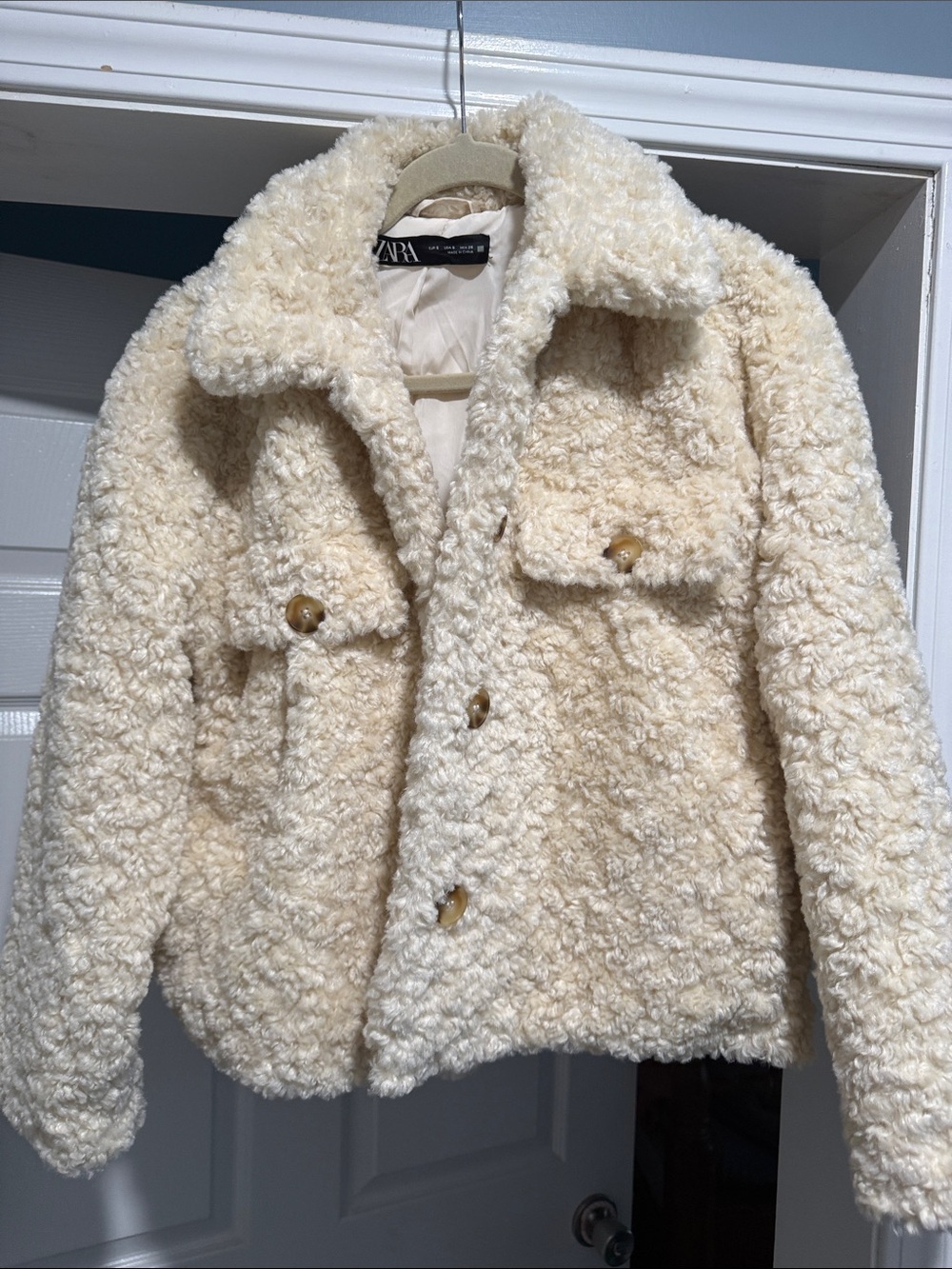 Zara Cream Teddy Faux Shearling Jacket